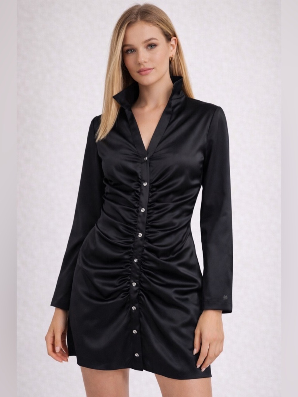ZARA Black Satin Ruched Shirt Dress | Size Small | NWOT